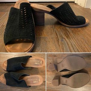 Black Suede Perforated Majorca Mule Sandals